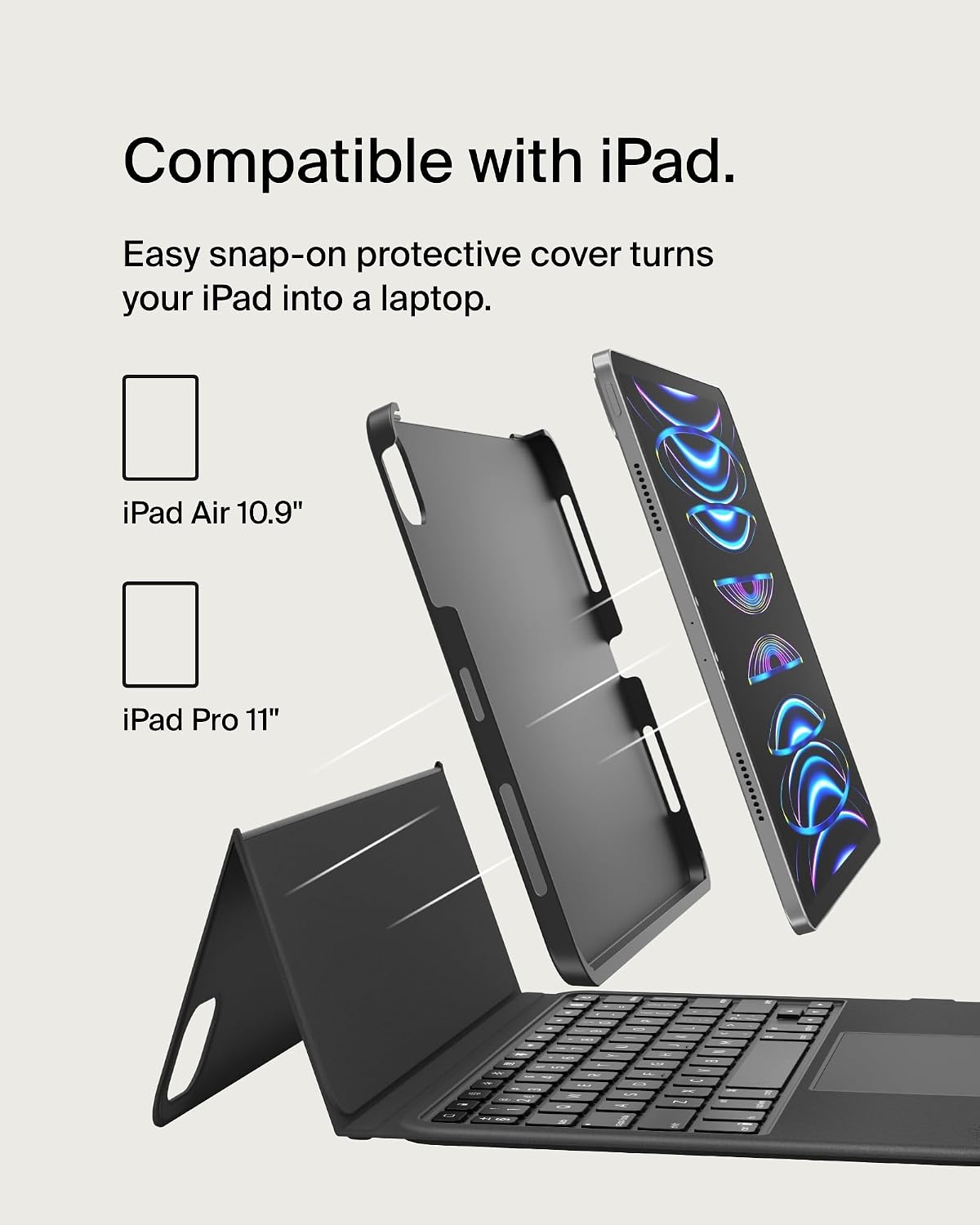 Belkin Everyday iPad Keyboard Case with Cradle, Backlit Bluetooth Keyboard, Trackpad Gestures, Magnetic Apple Pencil Holder, QWERTY, Media Keys, For iPad Air 11” M2/M3, 10.9”, Pro 11”