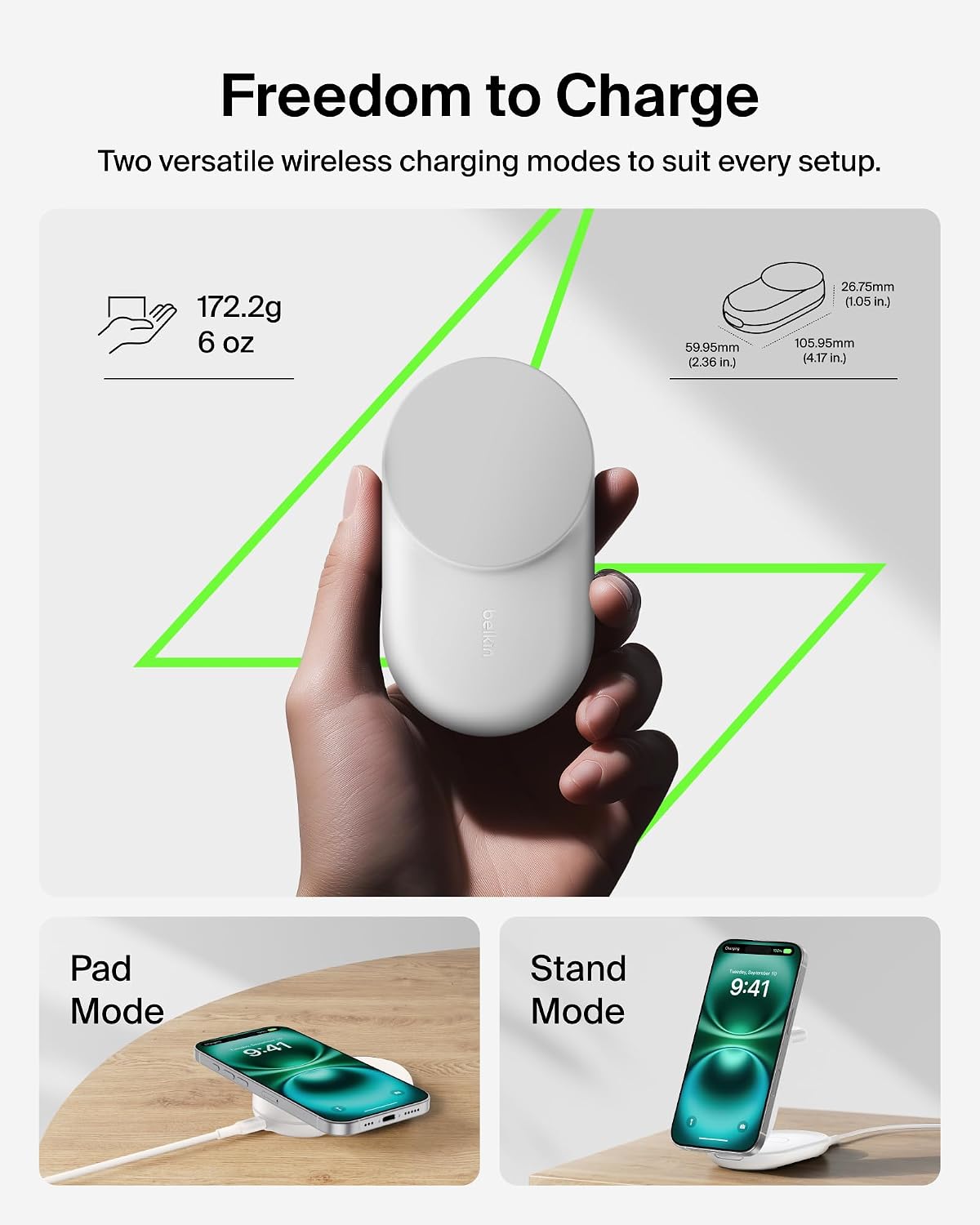 Belkin UltraCharge 3 in 1 Magnetic Wireless Charger with Qi2, 25W - White