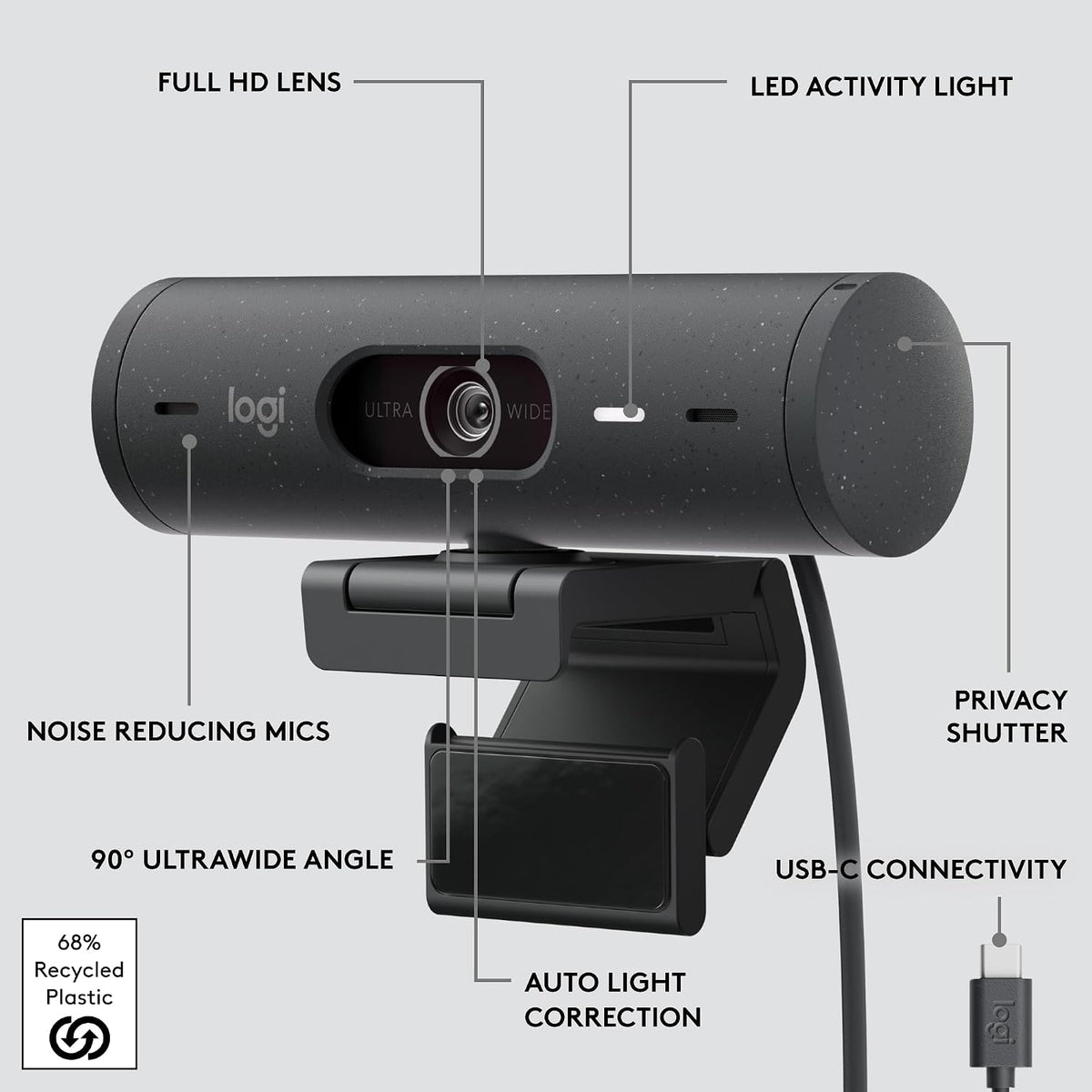 Logitech BRIO 500 Webcam — Graphite