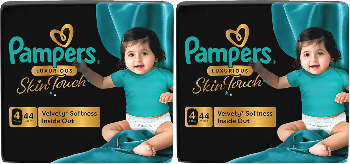 Pampers Luxurious Skin Touch Premium Diapers Size 4, 9-14kg 44 for Toddlers (Pack of 2)