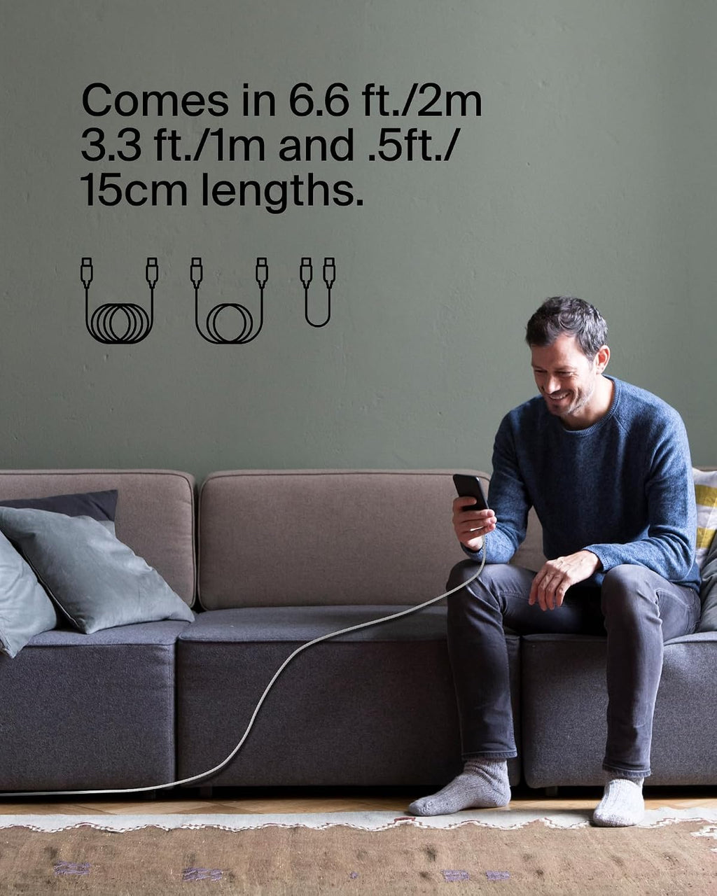 Belkin Fast Charge braided USB C to fast charger cable, USB type C charger cable fast charging for iPhone 15, Samsung Galaxy S23, Google Pixel, iPad, MacBook, Nintendo and more - 1m, White