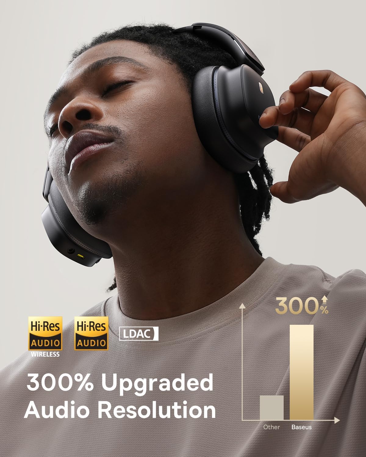 Baseus Bowie 30 Max Active Noise Cancelling Headphones, Head Tracking Spatial Audio, LDAC Hi-Res Wireless Sound, 65H Playtime, Comfort Fit, Clear Calls, App Control — Black