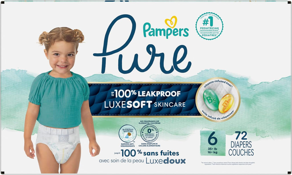 Pampers Pure Protection Diapers - Size 6, 72 Count, Hypoallergenic Premium Disposable Baby Diapers