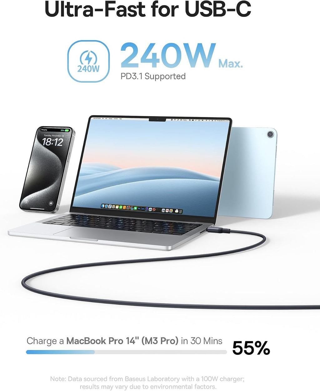 Baseus PicoGo Magnetic USB-C to USB-C Cable 240W — 1m — Black