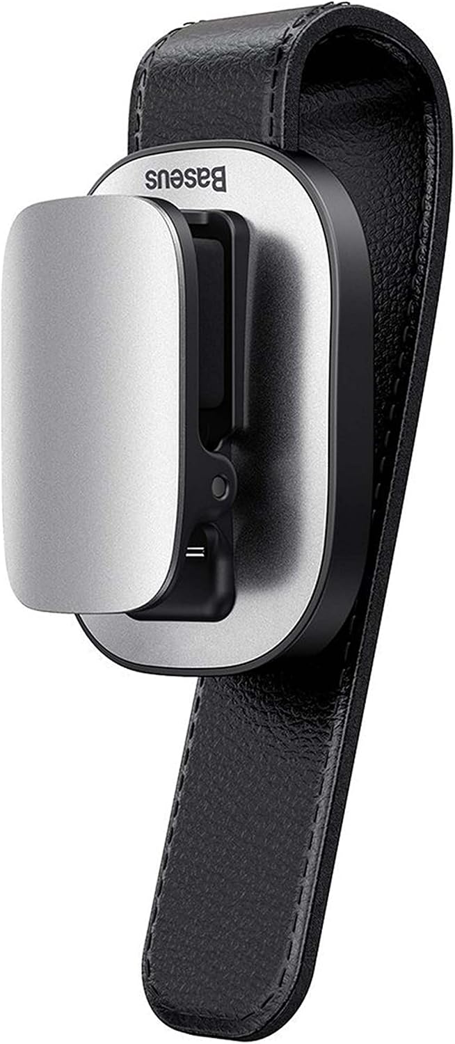 Baseus Car Sunglass Spectacles Holder Eyeglasses Storage Fastener Hanger Sun Visor Case for all Cars, SUVs, Trucks (Silver)… — Silver