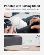 Belkin Fast Charge MagSafe Charger, Magnetic Foldable Wireless Charging Stand 15W, MagSafe-Compatible Portable Fast Charger for Qi2, iPhone 16, 15 & 14 Series, Standy Mode Ready, PSU Included - White