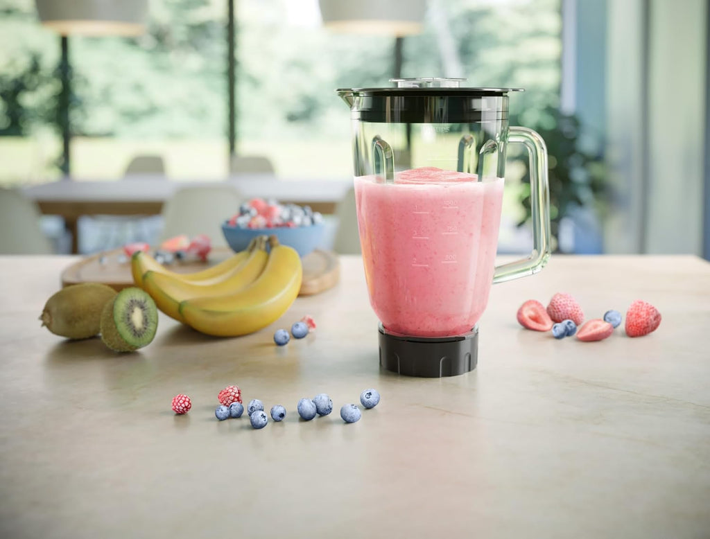 Philips Blender 1200W, 2L Glass Jar, With Chopper & Mill, 3 Speeds + Pulse — Black