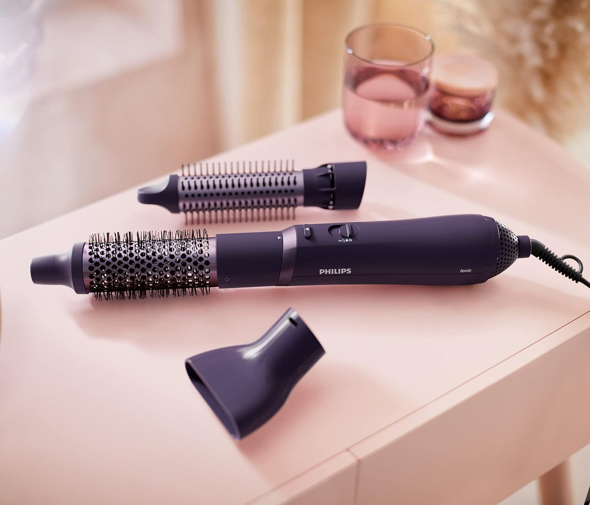 Philips 3000 Series Blower Brush with Ceramic Coating and Keratin, Ionic Function, 3 Accessories (Model BHA305/00) — Purple