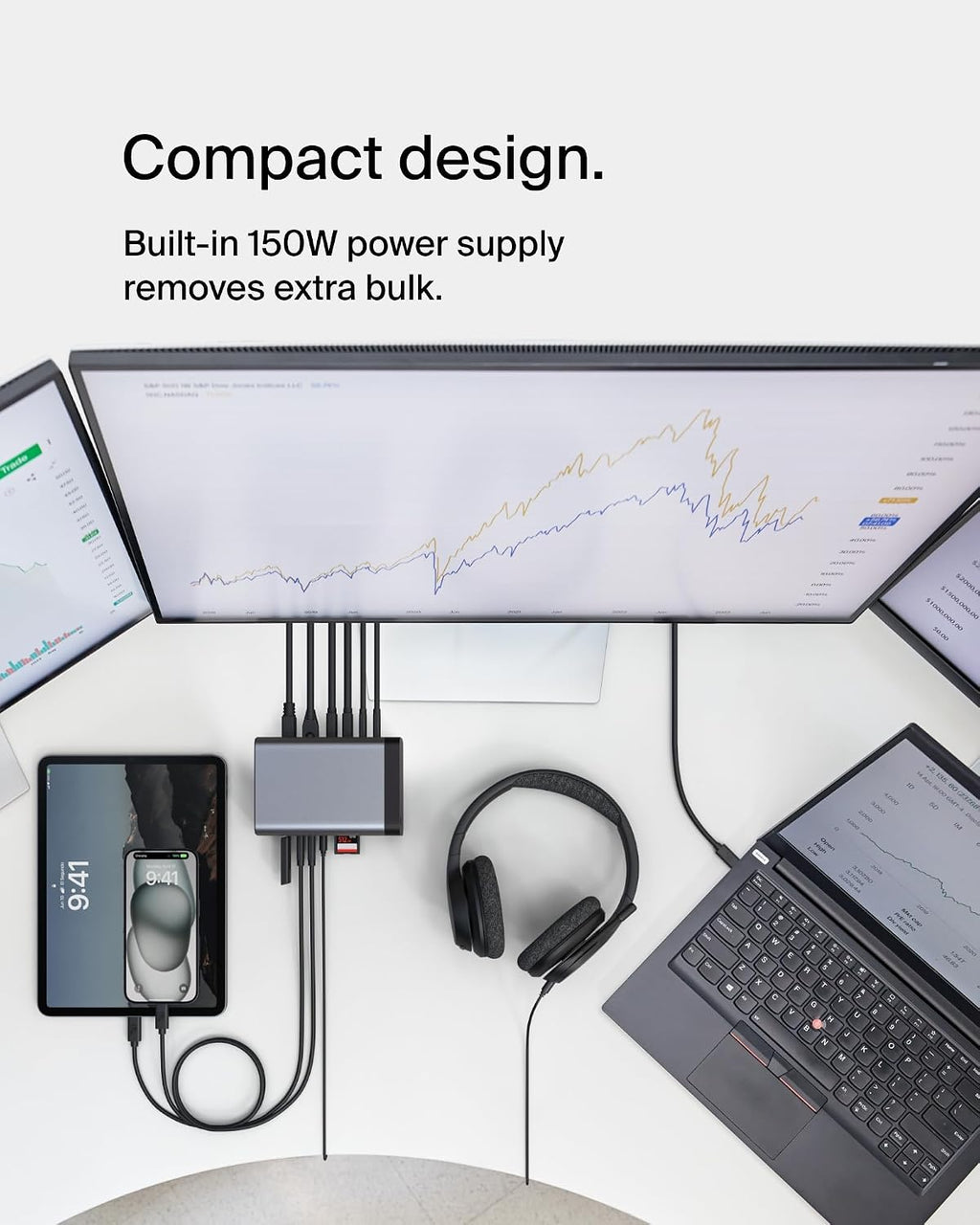 Belkin USB-C Hub, 11-in-1 Pro GaN Dock 150W, Multi-Port Docking Station w/USB-C, USB-A, Ethernet, SD, MicroSD, 3.5mm Port, 4K HDMI Ports for Triple Monitor Display - Compatible w/MacBook Pro & More