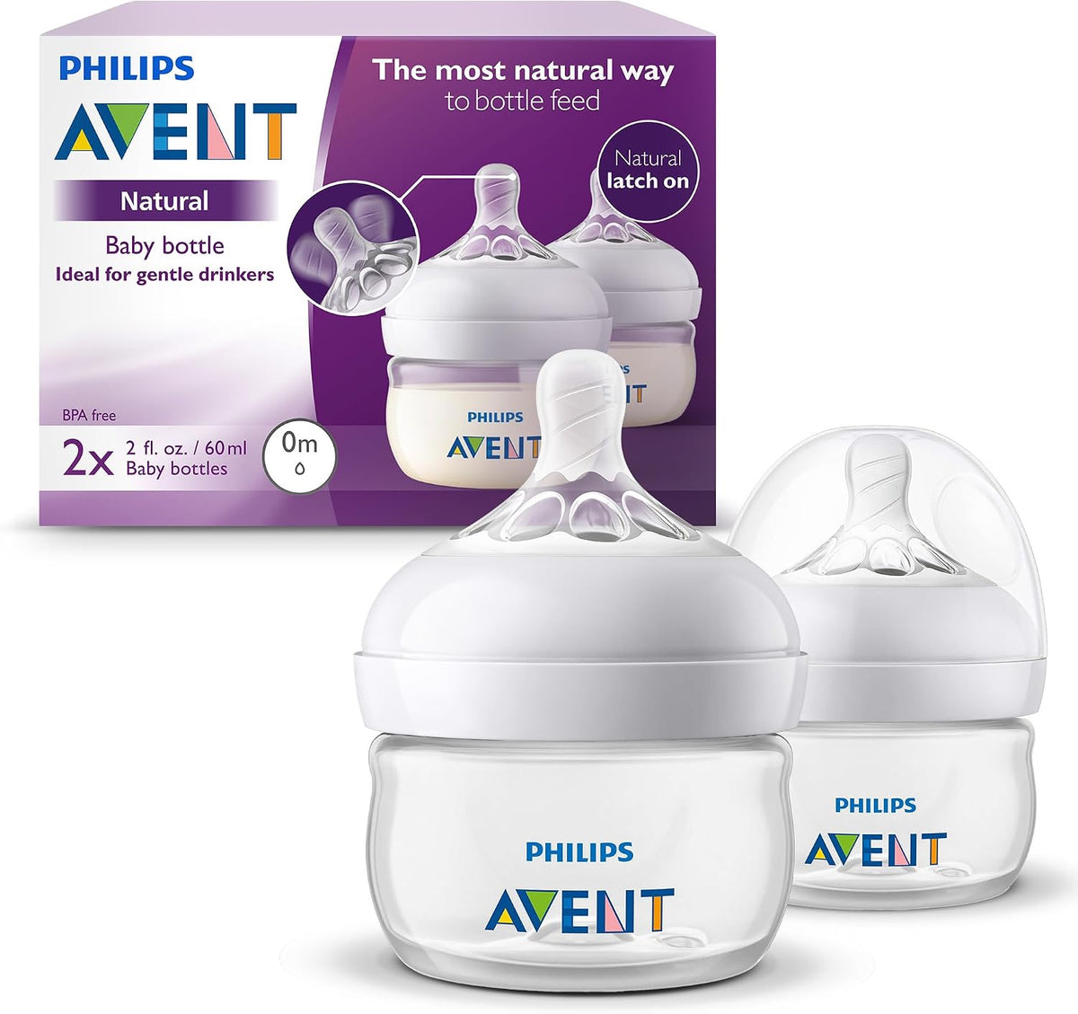 Philips AVENT Philips Natural Baby Bottle, Clear, 2oz, 2pk, SCF019/25 — Clear