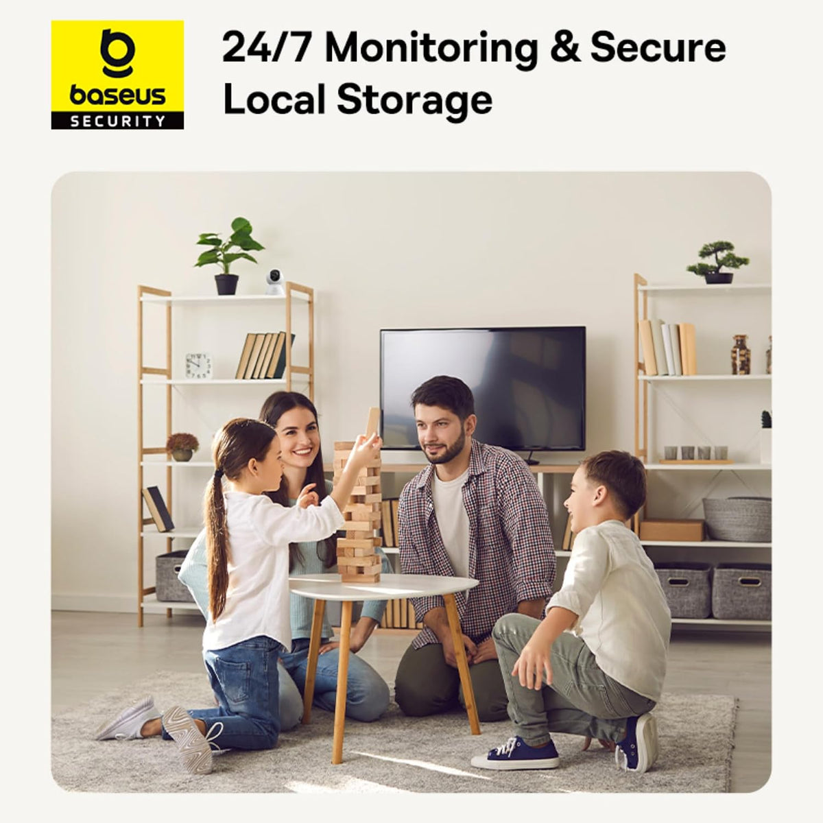 Baseus Security P1 Indoor Camera, 3K 4MP WiFi Camera with App Control, Night Vision, Motion Detection, 2-Way Audio, Pan Tilt, Baby Monitor, Alexa/Google Support — White