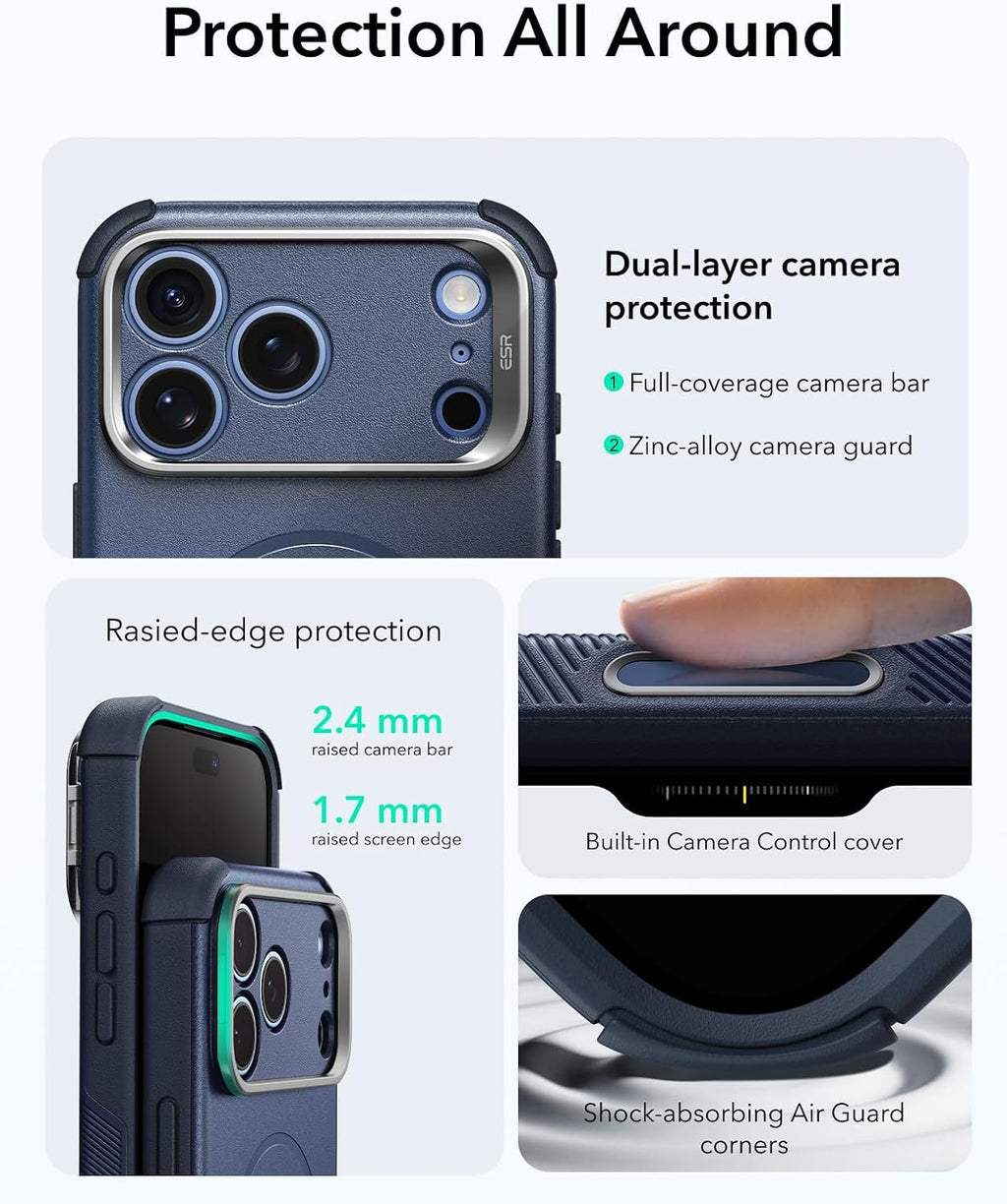 ESR - iPhone 17 Pro Max Case with Stand, 25.5 FT Military Grade Drop Protection with Camera Control, Shock Absorbing Rugged Cover, Compatible with Accessories