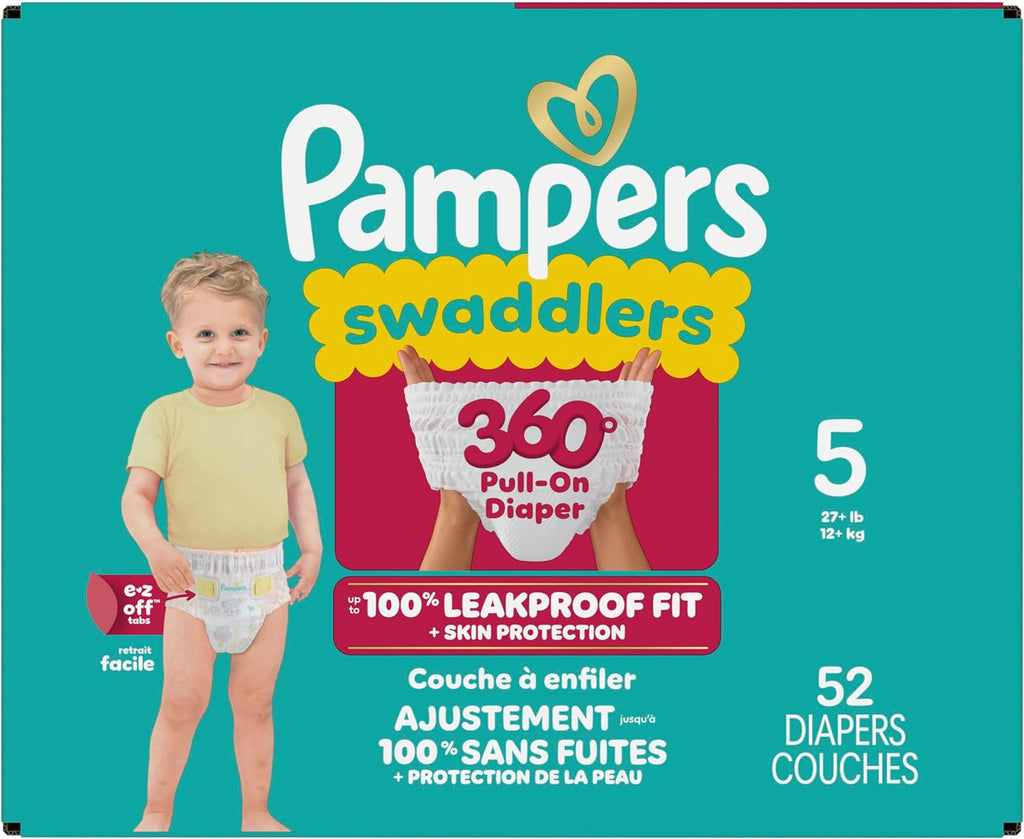 Pampers Swaddlers 360 Pull-On Diapers, Size 5, 52 Count for up to 100% Leakproof Skin Protection and Easy Changes