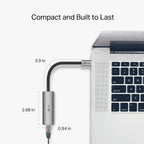 TP-Link USB C to Ethernet Adapter, 2.5 G Plug & Play Network Adapter | Type-C to RJ45 | Aluminum Alloy Case | Thunderbolt 4/3 Compatible for MacBook Pro/Air, iPad, iPhone 16 Pro/Max and More (UE302C)