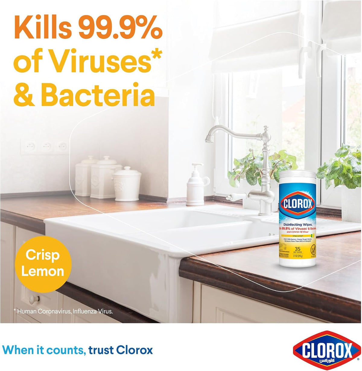 Clorox Bleach Liquid Original Scent 3.78L and Clorox Disinfecting Wipes, 35 Wet Wipes, Crisp Lemon — additional view 5