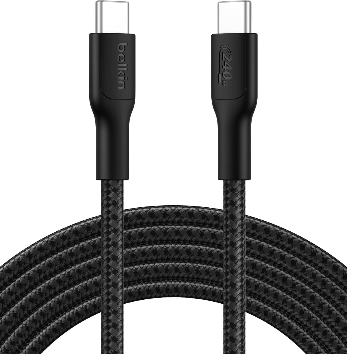 Belkin Eco Braided USB-C to USB-C Cable (3M, 240W) - Soft, Flexible Fast-Charging Cable, Type C Charger Cord for iPhone 16, Galaxy S25, Pixel 9, MacBook, iPad Pro, & More - Black (USB 2.0)