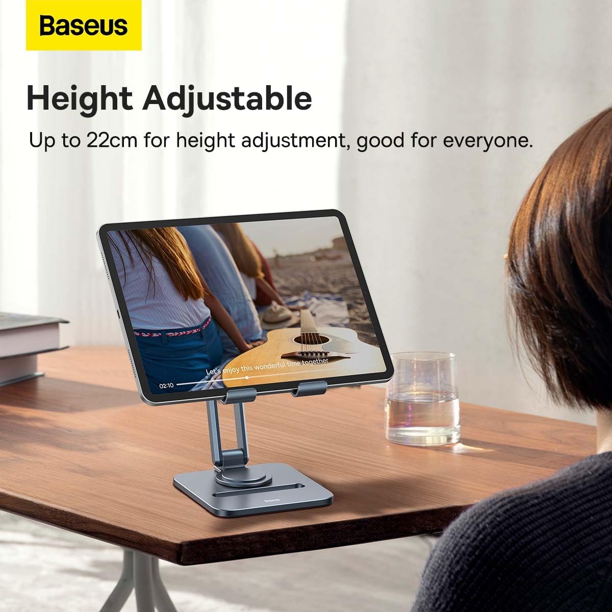 Baseus Desktop Biaxial 360° Rotatable Tablet Stand, Adjustable & Foldable Aluminum Holder for Desk — For Tablets (Foldable ) — Space Grey