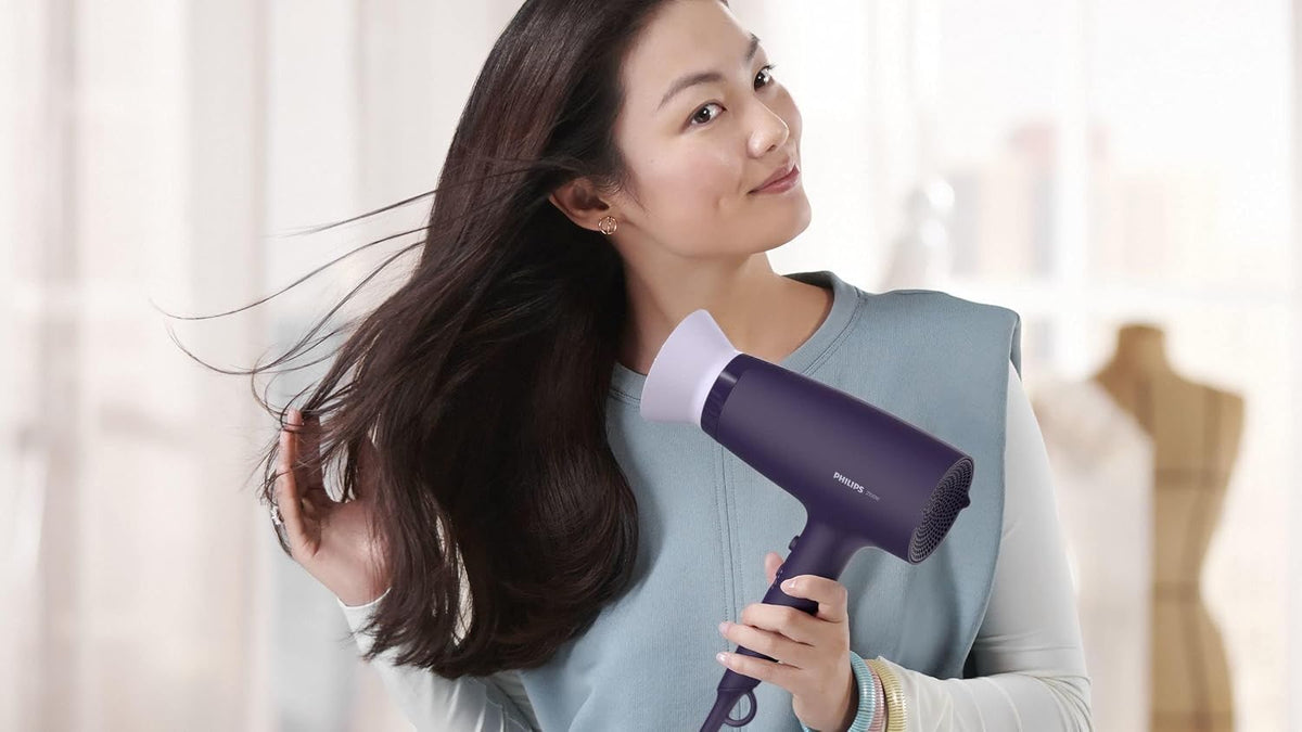 Philips Hair Dryer BHD340/13 — 2100W — DC Motor — 6 Heat/Speed Settings with Cool Setting — 2 Attachments (ThermoProtect & Narrow Nozzle) — 1.8m Cord — Black