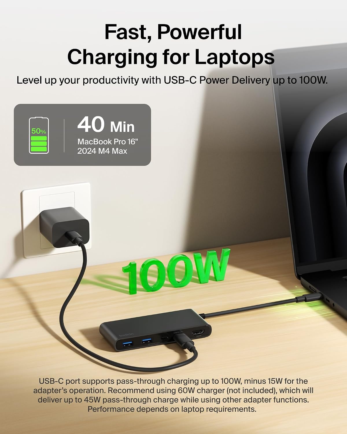 Belkin USB C Hub, 7-Port Hub w/ 4K HDMI Display @ 60Hz, SD & MicroSD, 100W Power Delivery, Fast Data Transfer 5Gbps, USB C Multiport Adapter for MacBook, iPad Pro, Chromebook - HDMI 2.0 - Black