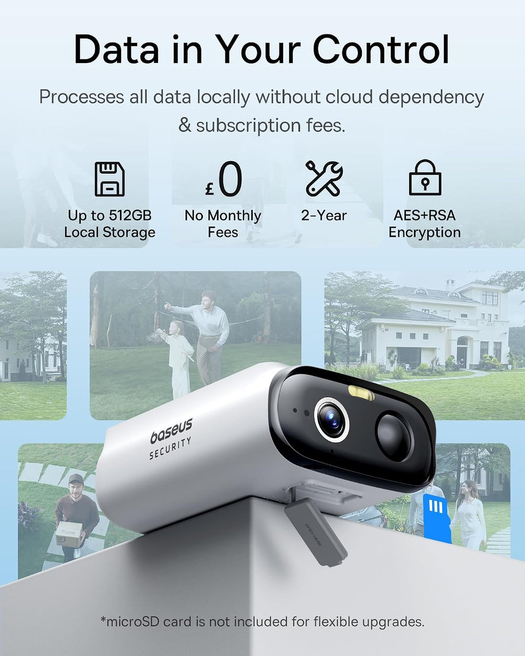 Baseus S1 Lite Solar Outdoor Security Camera 2K — Solo Camera — White