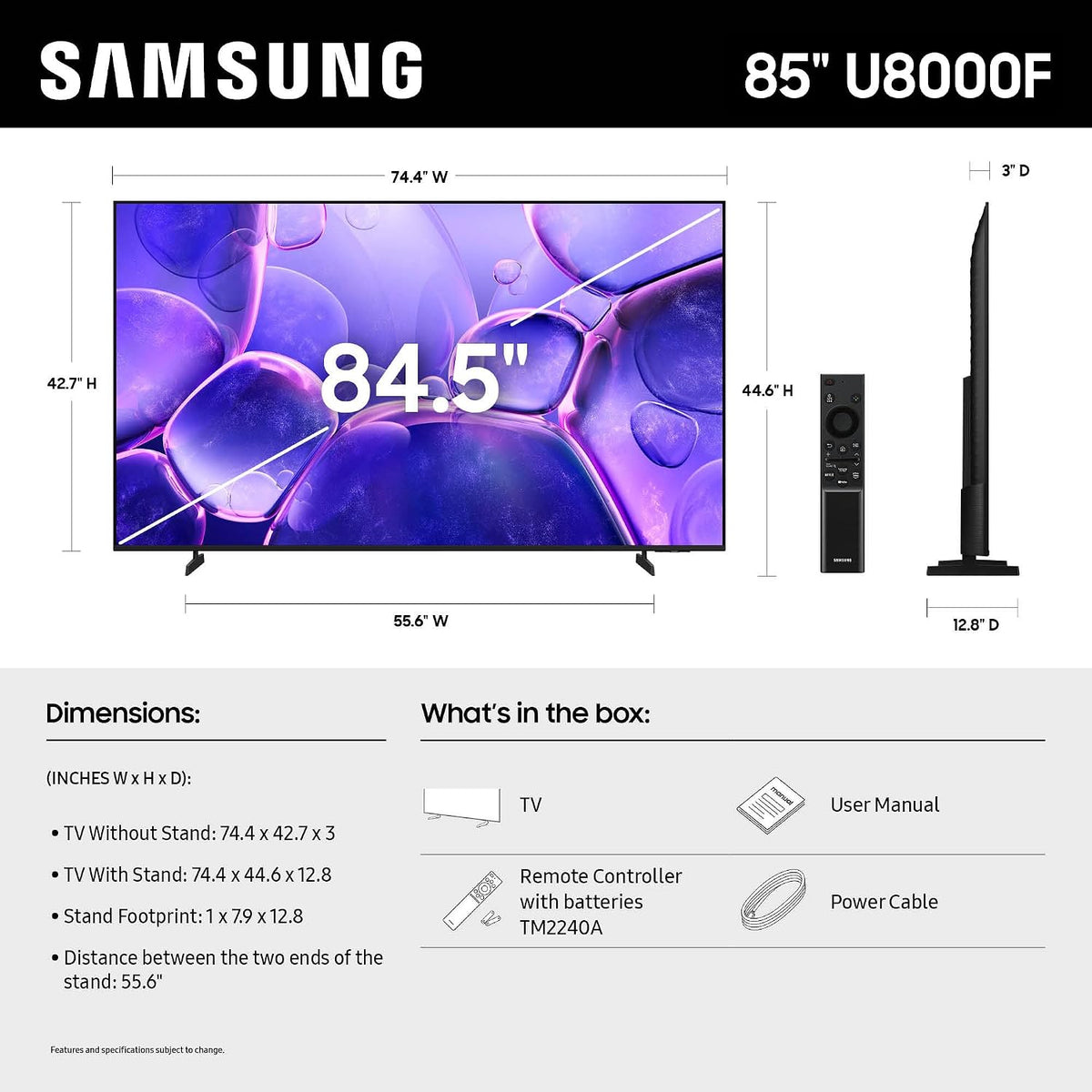 Samsung 85-Inch Class Crystal UHD U8000F 4K Smart TV (2025 Model) Endless Free Content, Crystal Processor 4K, MetalStream Design, Knox Security, Alexa Built-in