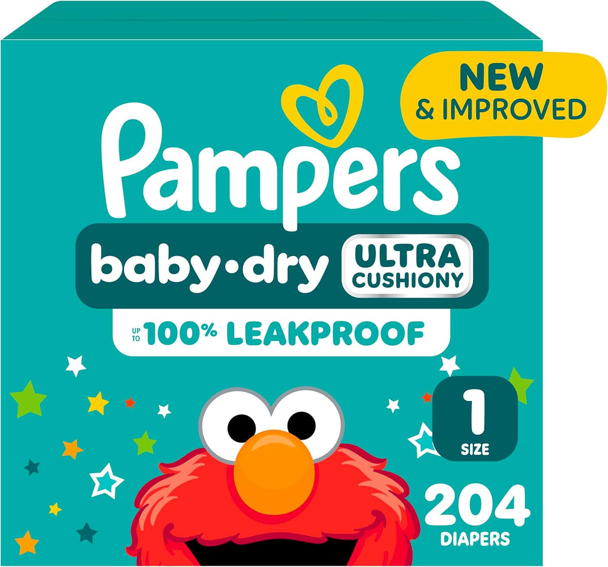 Pampers Baby Dry Diapers - Size 1, 204 Count, Absorbent Disposable Diapers