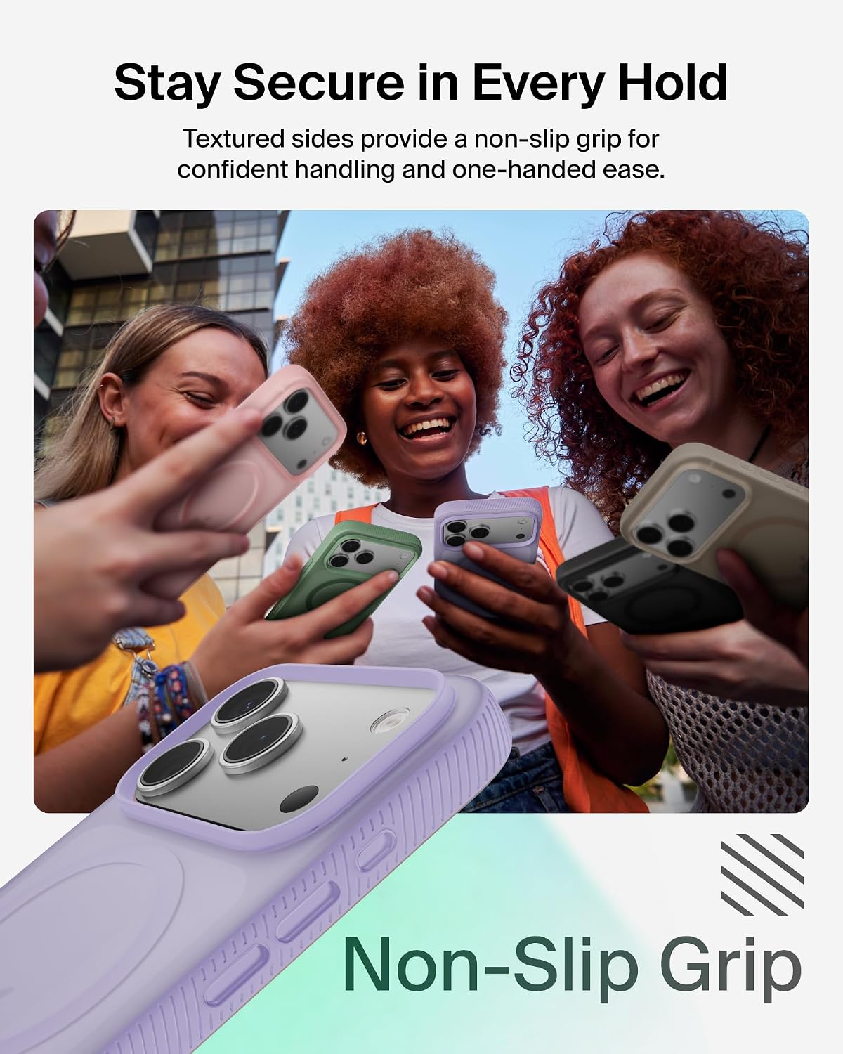 Belkin SheerForce Grip MagSafe Compatible iPhone 17 Pro Case with Slim Design & Anti-Slip Side Lines - Magnetic, Transparent, & Shockproof Protective iPhone Case - Lavender