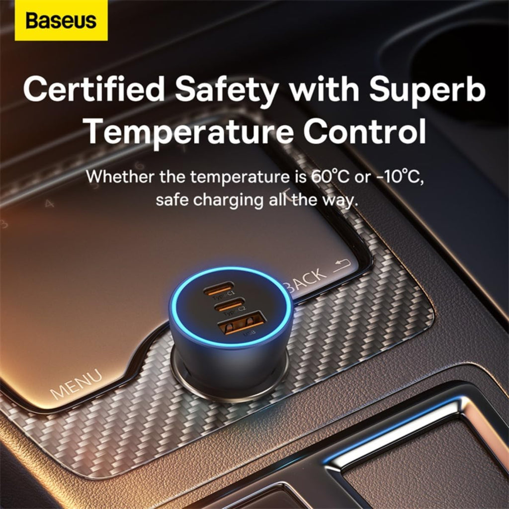 Baseus Fast Car Charger USB-A car charger 2x USB-C 65W Dark grey Fast Charging Car Power Adapter — Dark Grey