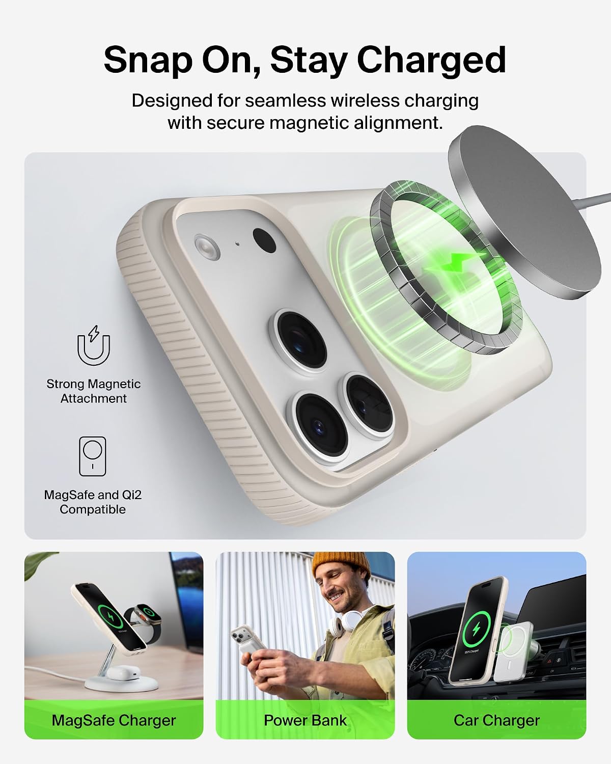 Belkin SheerForce Grip MagSafe Compatible iPhone 17 Pro Case with Slim Design & Anti-Slip Side Lines - Magnetic, Transparent, & Shockproof Protective iPhone Case - Sand
