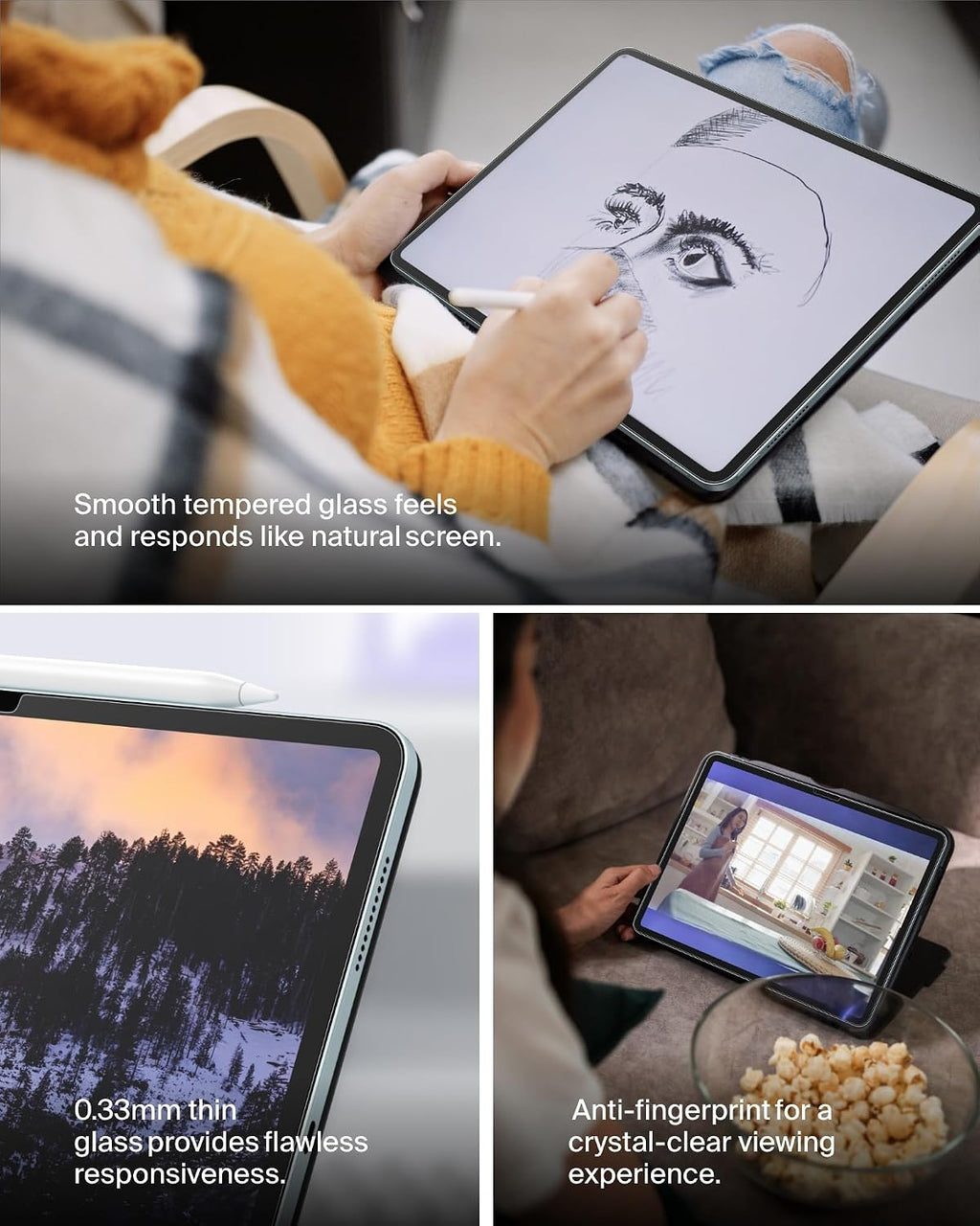 Belkin ScreenForce TemperedGlass screen protector for iPad Air 11-inch, 9H hardness rating tempered glass, 0.33mm thin, scratch-resistant with easy installation, compatible with case and Apple Pencil