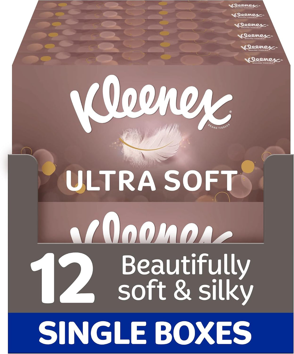 Kleenex Ultra Soft Facial Tissues - Pack of 12 Tissue Boxes - Our Softest Tissue - Supremely soft and silky tissues — front product image