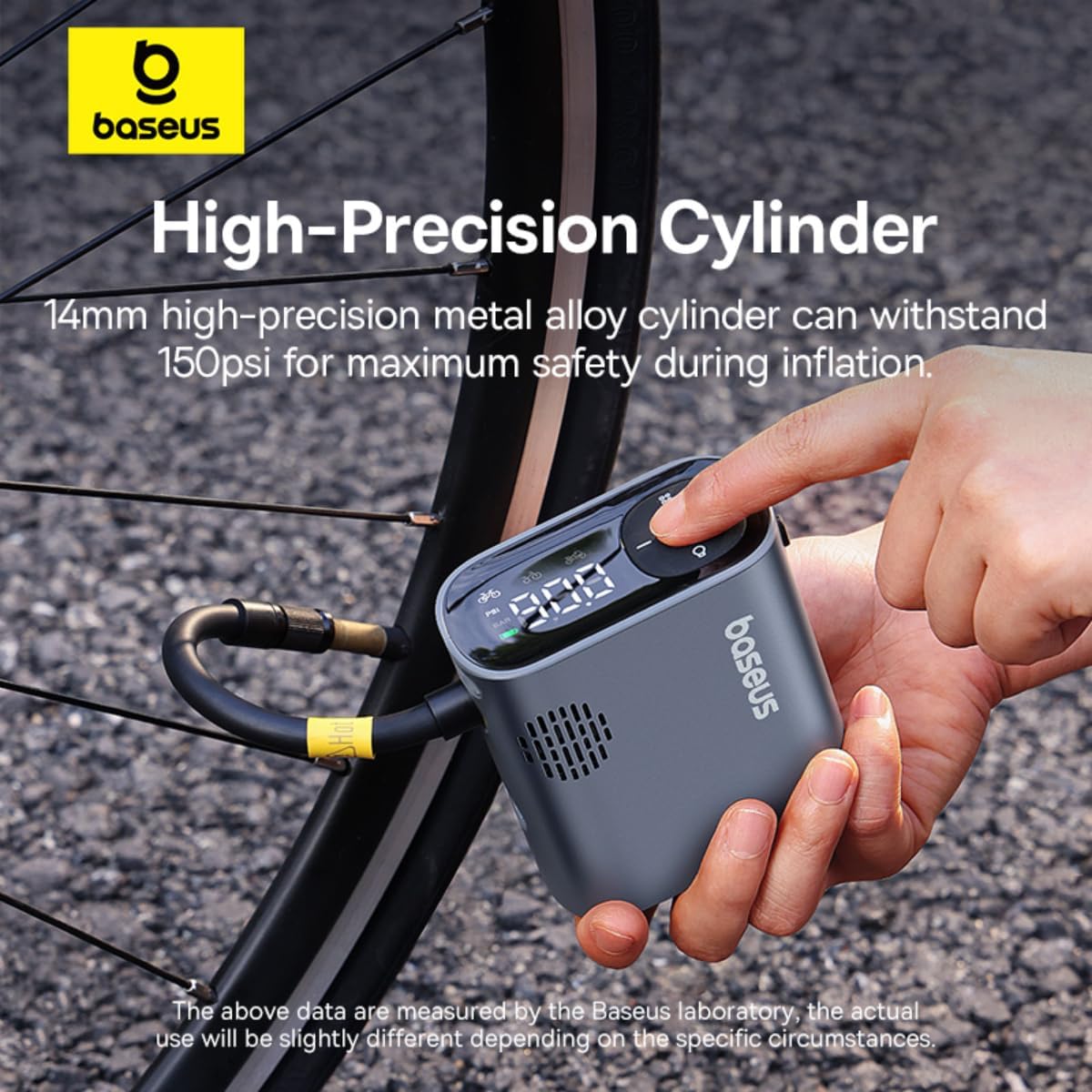 Baseus PrimeTrip Portable Bike Pump, 150PSI Air Inflator, Rechargeable Tire Pump with Digital Display, Fast 90s Inflation, Alloy Steel, Includes Bike Mount, Black — Black