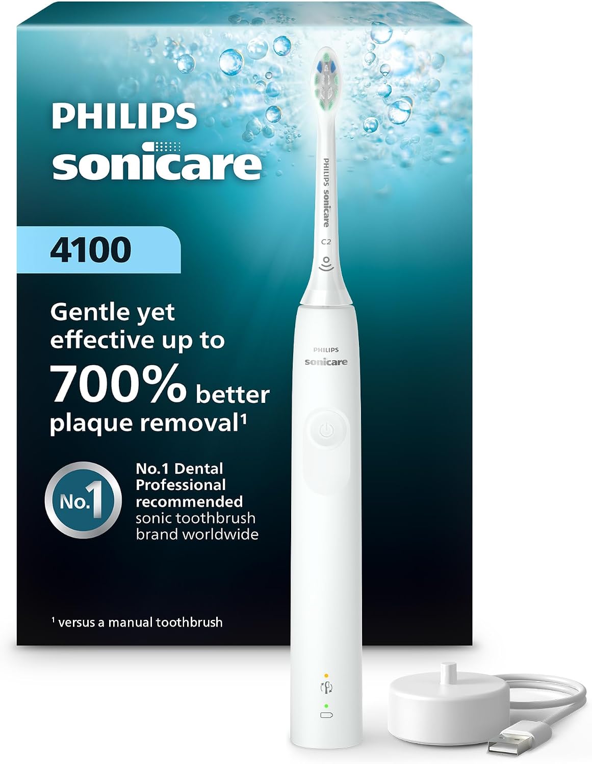 Philips Sonicare Philips 4100 Power Toothbrush, Rechargeable Electric Toothbrush with Pressure Sensor, White HX3681/23 — White