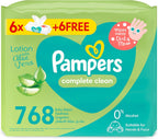 Pampers Complete Clean Baby Wipes with Aloe Vera Lotion,12 Packs,768 Count