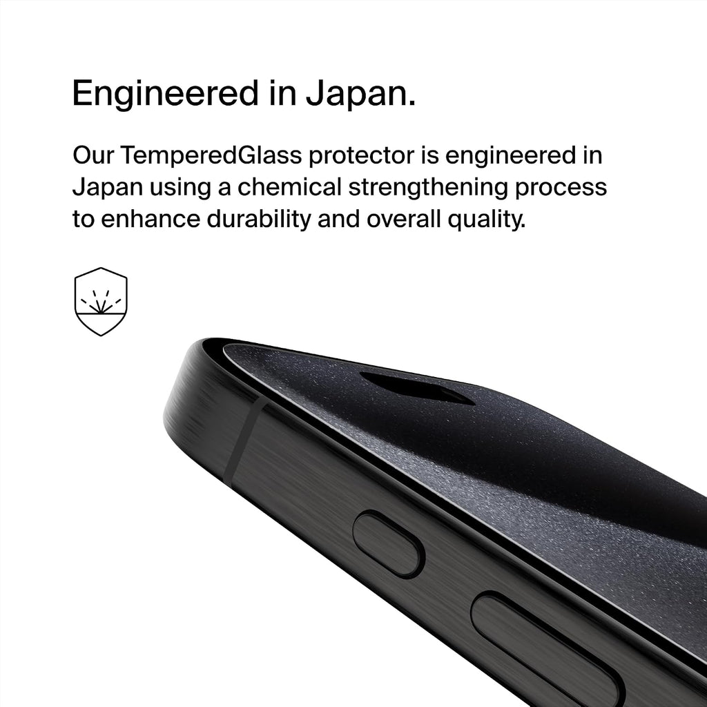 Belkin ScreenForce TemperedGlass Treated Screen Protector for iPhone 15 Pro, Slim, Crystal Clear, Scratch-Resistant Tempered Glass Film, Includes Easy Align Tray for Bubble Free Application