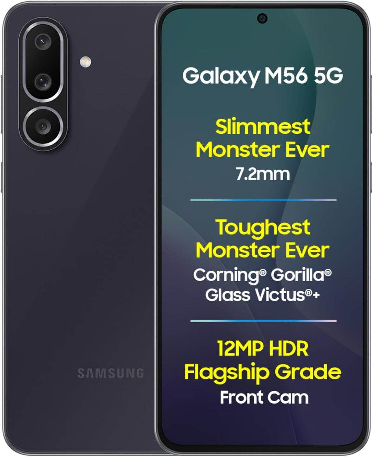 Samsung Galaxy M56 5G Mobile (Black, 8GB RAM, 128GB Storage)| Segment's Slimmest | Gorilla Glass Victus+| 10 Bit HDR Video| 50MP Camera| AI | Vapour Cooling Chamber| Lag-Free Gaming| Without Charger