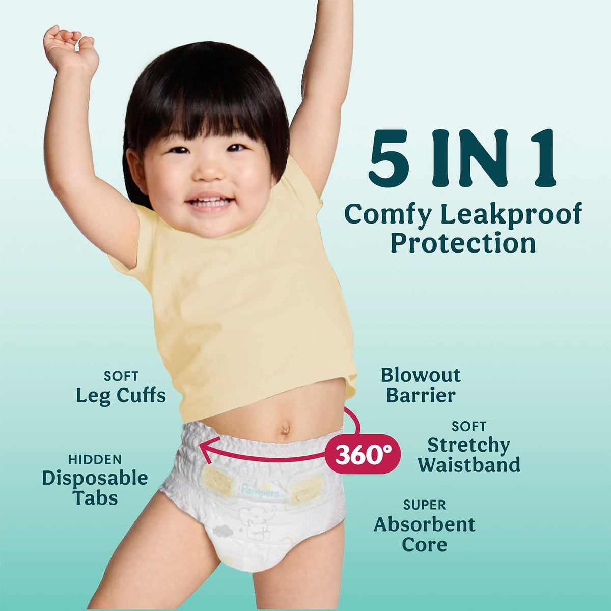 Pampers Swaddlers 360 Pull-On Diapers, Size 7, 84 Count for up to 100% Leakproof Skin Protection and Easy Changes