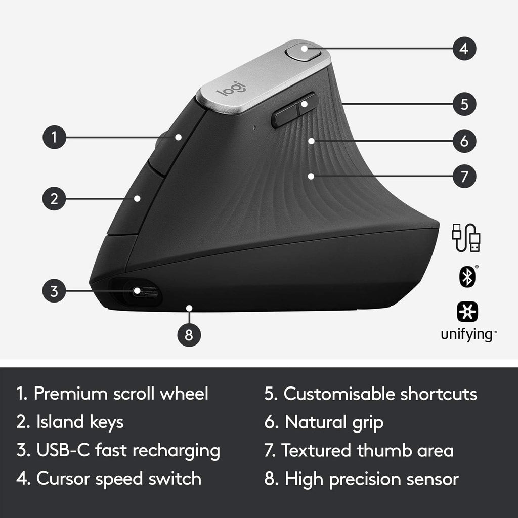 Logitech MX Vertical Wireless Mouse — Graphite