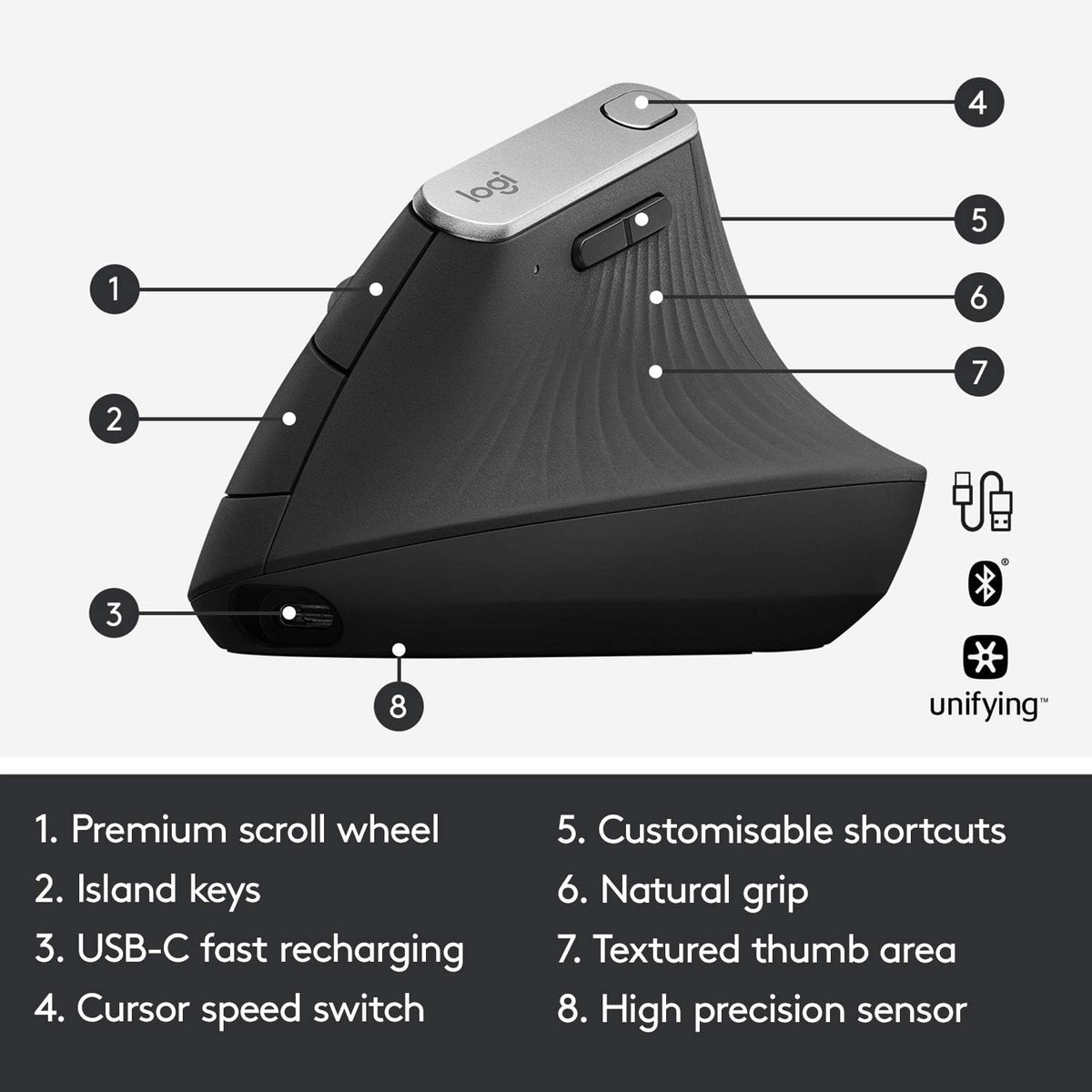 Logitech MX Vertical Wireless Mouse — Graphite