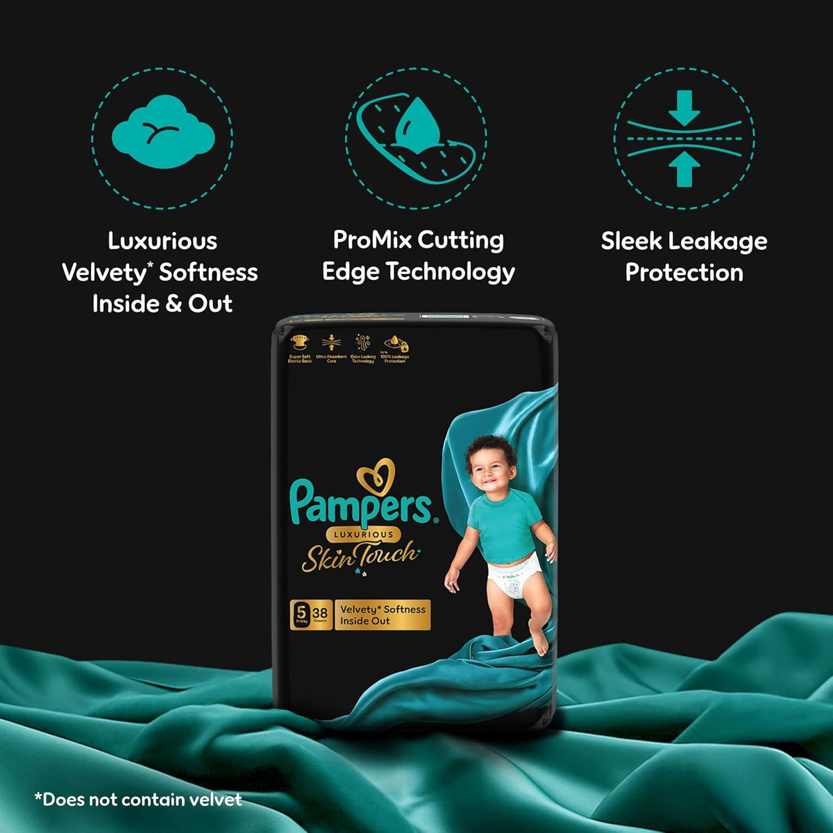Pampers Luxurious Skin Touch Premium Diapers 11-16kg Size 5,76 for Toddlers