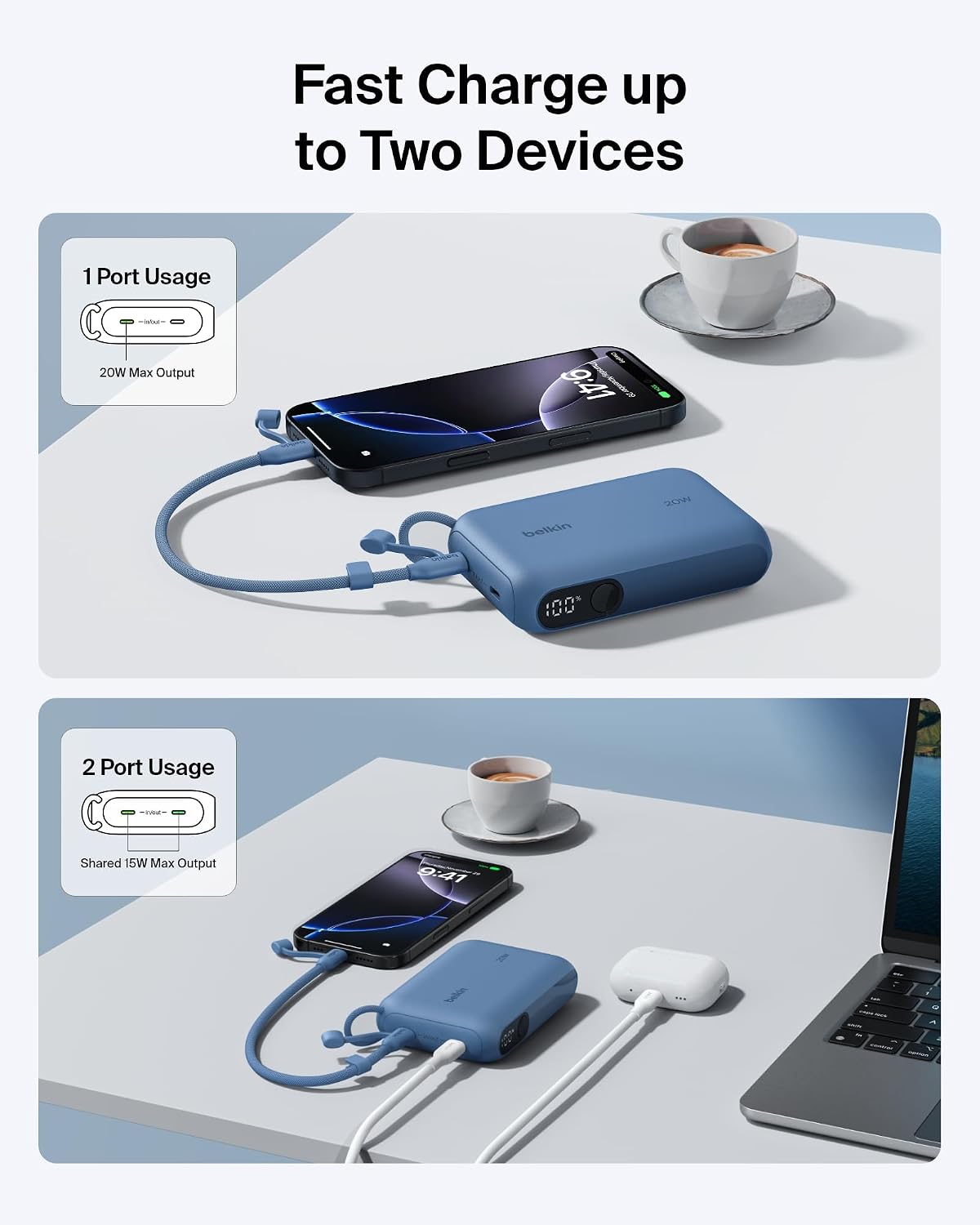 Belkin BoostCharge 10000mAh Power Bank with Digital Battery Display - Blue