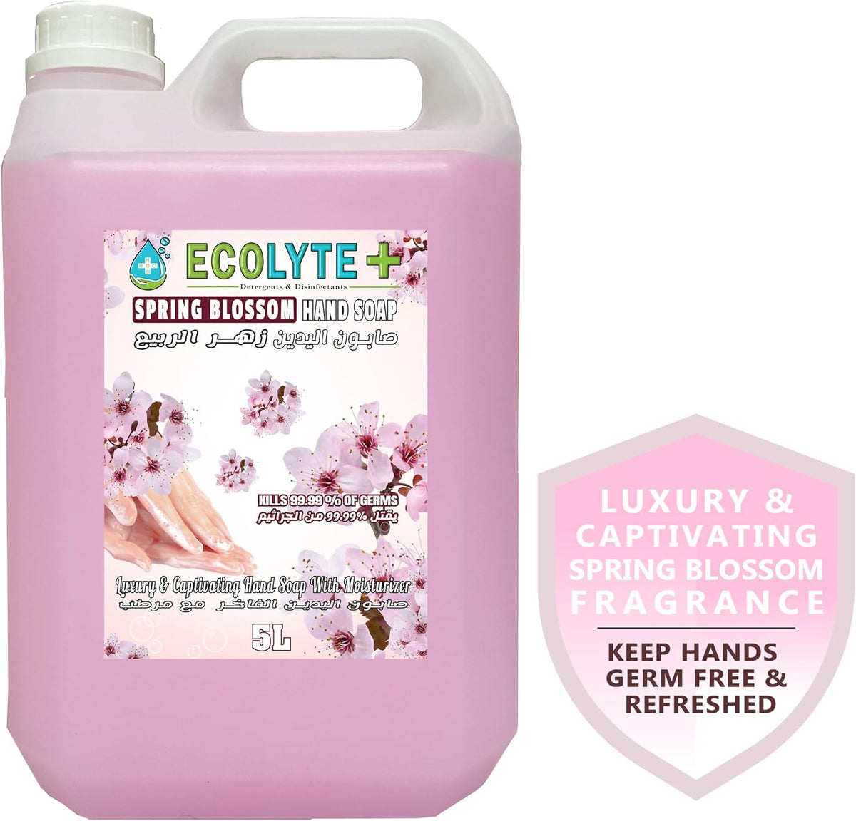 ECOLYTE+ Disinfectant Ecolyte Premium Hand Wash Liquid Refill - 5 Liter - Spring Blossom - Effective Germ Protection â€“ Liquid Hand Wash provides Gentle And Effective Care â€“ Fragrant And Soft — additional view 2