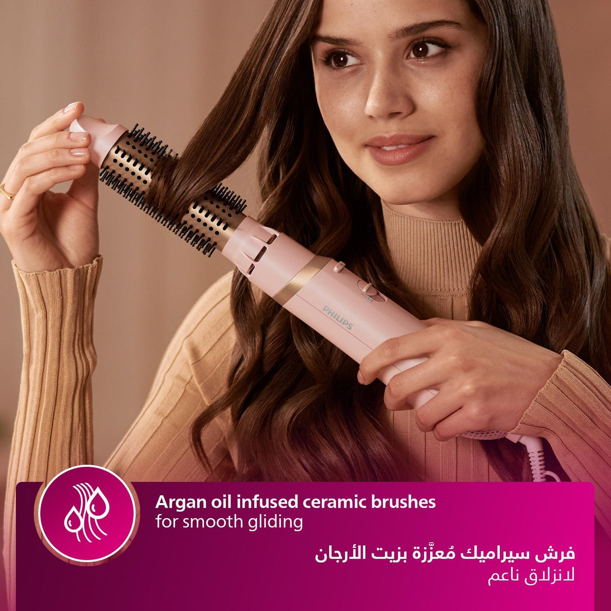 Philips 3000 Series Air Styler BHA310/03 — 800W — 4-in-1 Dryer & Styler — 4 attachments (Retractable bristle brush,38mm Thermobrush,Nozzle,Paddle straightening brush) Ionic Care — 3 Heat Settings — Rose/Gold