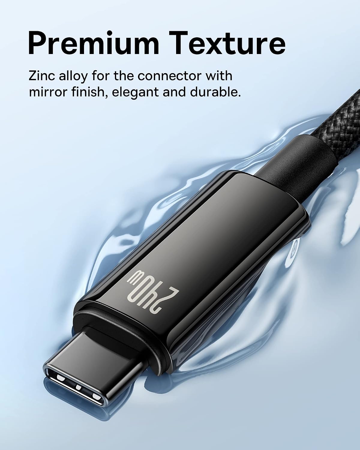 Baseus USB C Cable, 240W PD 3.1 5A Fast Charging USB C to USB C Charger Cable, Zine Alloy Nylon Braided Type C Cable — 1M — Black