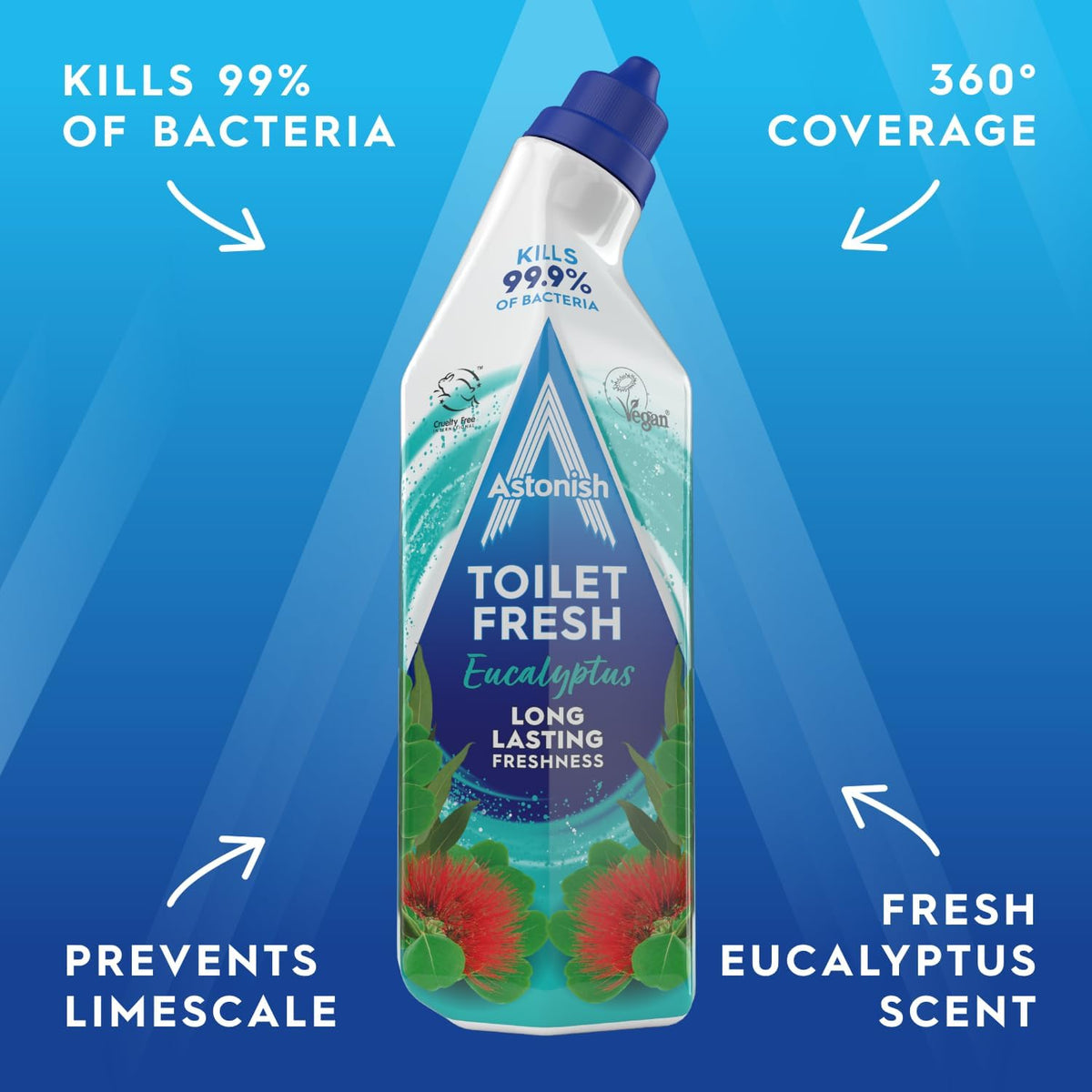 Astonish Toilet Fresh - Eucalyptus - Long Lasting Fragrance - Kills 99.9% Bacteria - 360 Degree - Easy Cleaning - Prevent Limescale Buildup - Fast Working - Cruelty Free - Vegan -750ML — additional product view 5