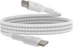 Belkin Fast Charge (0.5ft) Braided USB-C to USB-C Cable for iPhone 16, iPhone 16 Pro, iPhone 16 Pro Max, iPhone 16 Plus, iPhone 15, Galaxy S24, S23, Note10, Pixel 9, Pixel 8, iPad Pro & More - White