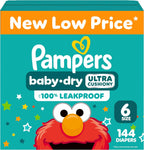 Pampers Diapers Size 6, 144 Count - Baby Dry Disposable Baby Diapers, ONE MONTH SUPPLY