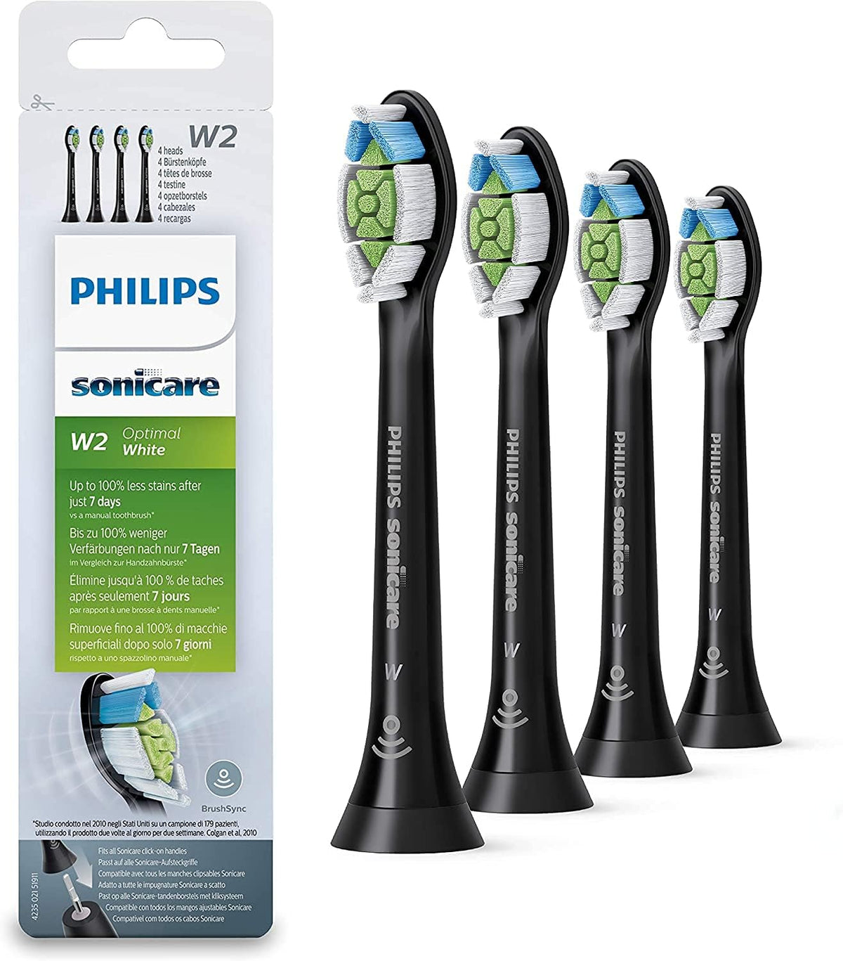 Philips Sonicare Optimal Whitening Black BrushSync Heads (Compatible with all Philips Sonicare Handles), 4 Pack — Black