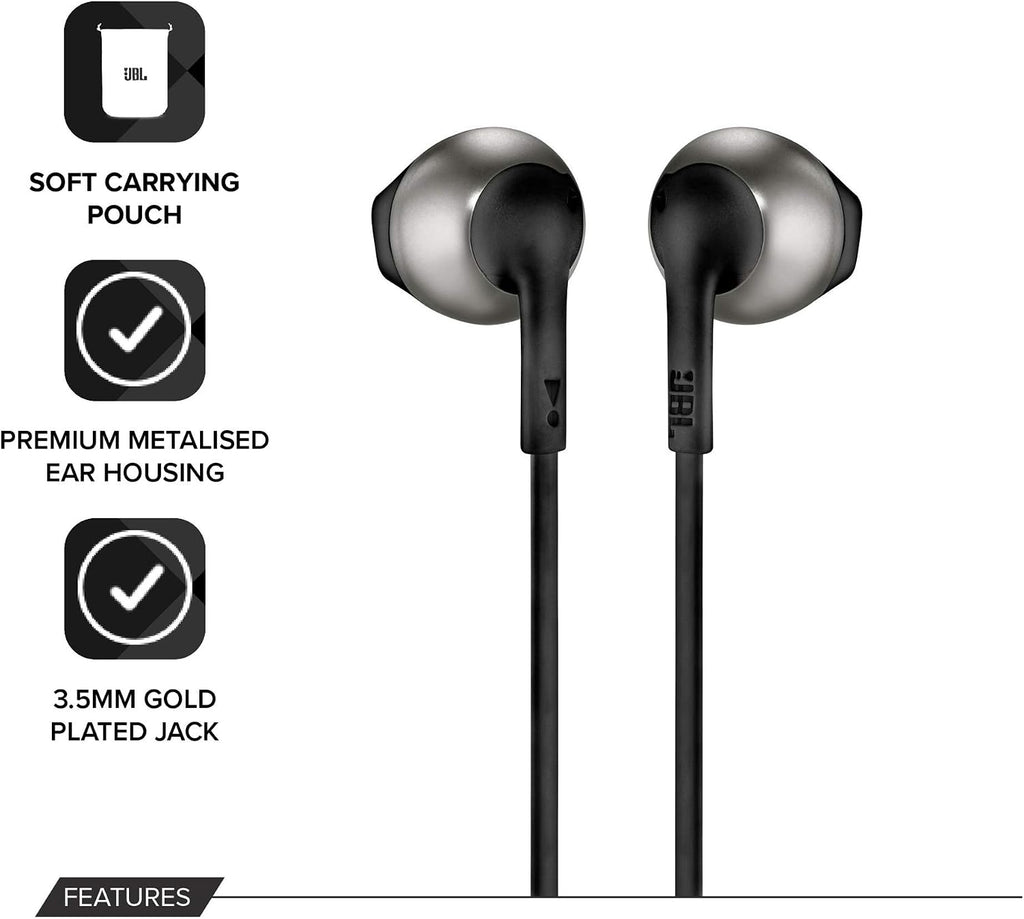 JBL T205 Wired In-Ear Headphones — Black