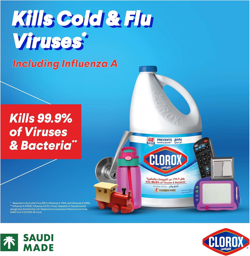 Clorox Liquid Bleach 3.78L, Kills 99.9% of Viruses and Bacteria, 48 Hours Prevents Bacteria Growth, Removes Stains — additional view 2